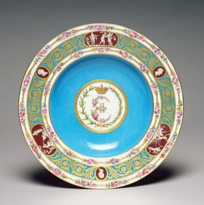 1778年のロシアの皇后陛下キャサリンの奉仕からのプレート（塗装と金メッキの磁器）